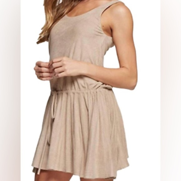 Free people movement faux suede perforated mini dress tan small - Picture 2 of 8